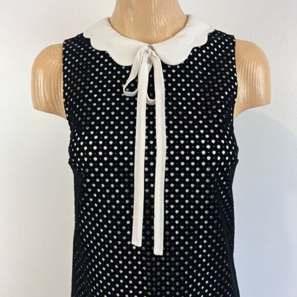 Twee CeCe Dress Scalloped Peter Pan Collar Bow Tie Black White Polka Dot Size 2 - Picture 3 of 13